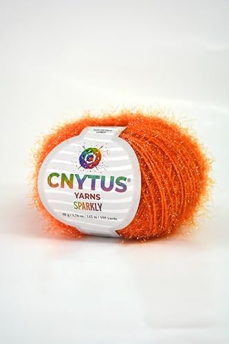 Sparkly Eyelash Fantasy Knitting Yarn | Metallic Lurex Nylon Short Eyelash Yarn | 50g (1.76oz) |140m(155 Yards) | Shiny Crochet Thread for Amigurumi & Decorative Projects (1 Skein, Orange)