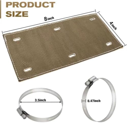Titanium Exhaust Pipe Heat Shield,Exhaust Heat wrap , 2 Layer Motorcycle Exhaust ,Muffler Heat Shield Exhaust Wrap Pipe Heat Insulation Protection with Clamps（4" x 8"）
