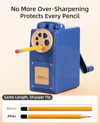 ZMOL Heavy Duty Manual Hand Crank Pencil Sharpener, Desktop, Blue
