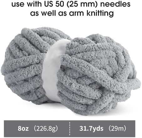 MABOZOO Assorted Chunky Yarn for Hand Knitting 8 Pack, Fluffy Jumbo Chenille Yarn, Soft Plush Yarn Bulky, Giant Thick Fuzzy Yarn for Arm Knitting,4 White & 4 Grey, 31.7 Yds/8 Oz Each