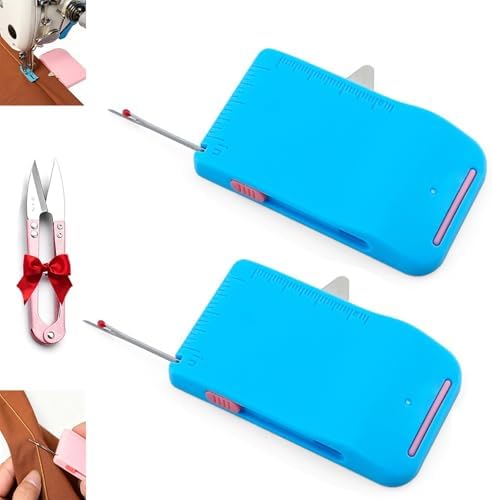 Sewing Seam Guide & Ripper–Multi-Functional Tool, Easy Seam Allowance & Stitch Removal, Magnetic Sewing Machine Sleeve Tool with Needle Threader, Precision Magnetic Seam Guide for Dual-Scale (2 Blue)