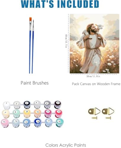 Jesus Paint by Numbers Kit for Adults Framed Canvas 12X16 in, Frameworkless