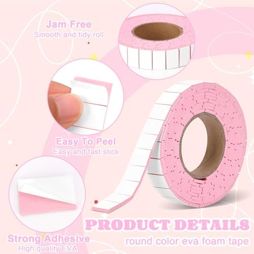 168 Pcs Foam Tape Craft Double Sided Precut 3/4 X 1/2 Inch 3D Adhesive Foam Squares Self Adhesive Dots Pink for Halloween Christmas DIY Crafts Art Sewing Supplies (1 Tape, Pink)