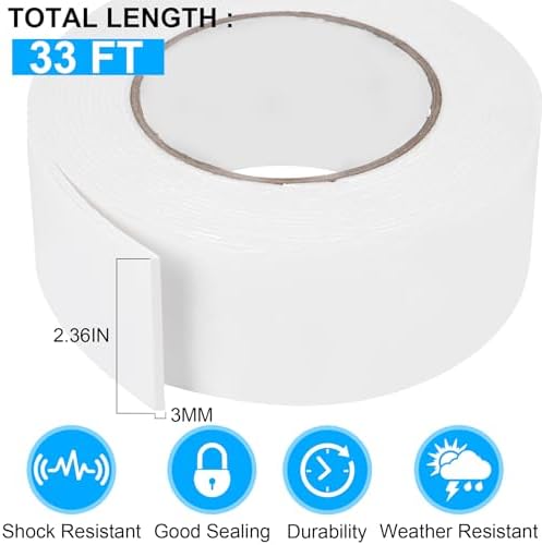 ToLanbbt Double Sided Foam Tape 2.36In x 33FT, Mounting Tape Heavy Duty, Strong Adhesive Weatherproof Seal Strips for DIY Craft Picture Poster, Car & Gap Filling Mountings, Home Office Decor (White)