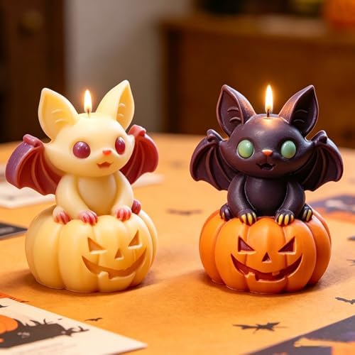 Wehous Halloween Resin Molds, Cute Bat Pumpkin Candle Soap Mold, Halloween Ornament Silicone Molds for Epoxy Resin Casting Clay, 3D Pendant Keychain Wall Hanging Craft Mold (Bat Pumpkin)