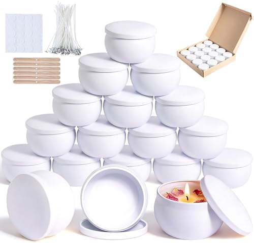 Candle Jars, 16-Pack Empty Candle Jars for Making Candles, 2.5 Oz Small Metal Candle Container with Lids, Bulk Candle Tins with Wicks, Wick Holders & Stickers