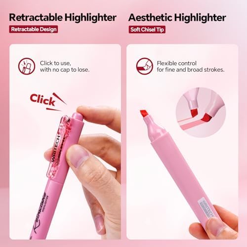 WRITECH Gel Pens Journaling Highlighters: Pink Pastel All-in-One Set 8ct