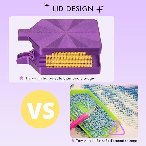 Diamond Art Trays with Lids, Multi-Color Partitioned Diamond Painting Tray, Suitable for 9D Diamond Dots, Silky Rose