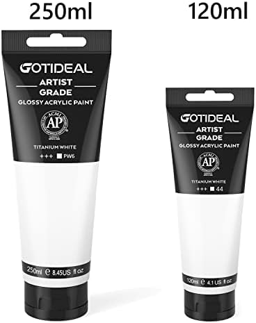 GOTIDEAL Acrylic Paint Titanium White Tubes(250ml, 8.79 oz) | Non Toxic, Non Fading, Rich Pigments,for Painters, Adults & Kids,Ideal for Canvas Wood Clay Fabric Ceramic Craft Supplies