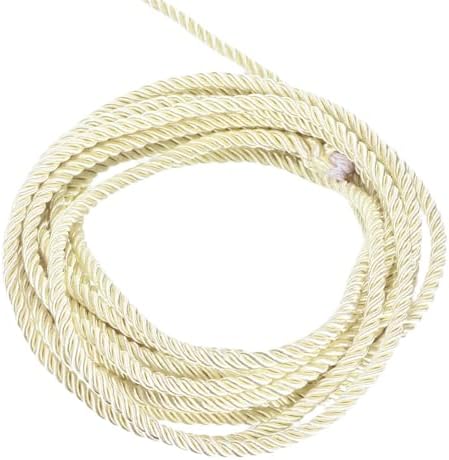 MECCANIXITY Twisted Cord Trim, 5 Yard 5mm 3-Ply Twine Braided Rope Shiny Thread String for Craft Gift Bag Curtain Christmas Decor, Cream - 5m