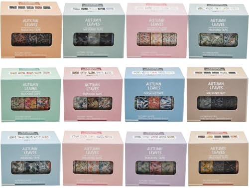 Flowers Washi Tape Set 60 Rolls Leaves Patterns Decorative Skinny Fall Masking Tapes for Arts, DIY Crafts, Journals, Planners, Scrapbook, Wrapping (Autumn)