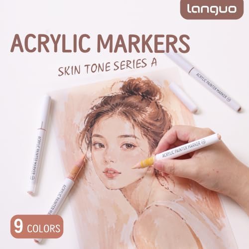 languo Acrylic Paint Markers, 9 Colors Skin Tone Series A, Soft Brush Tip