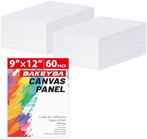 Canvas Boards 60 Pack, 9x12 Inch Painting Canvas Panels White | Blank 100% Cotton Art Supplies for Acrylics Oil Watercolor Tempera Paints