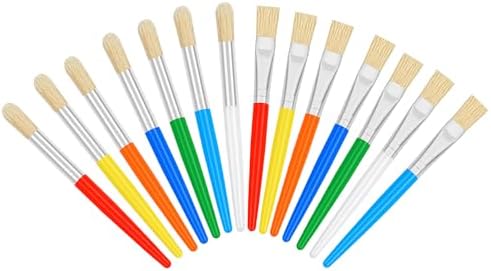 14 Pcs Paint Brushes for Kids, Round and Flat Kids Paint Brushes, Easy Hold and Clean Toddler Paint Brushes, Bristle Craft Paint Brushes for Acrylic Oil Watercolor Washable Paint
