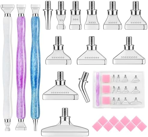 24pcs Diamond Art Pen Set with Metal Tips, Diamond Painting Accessories and Tools Kit for Adults(Three Pen + 12 Tips + 9 Dotting Clay)