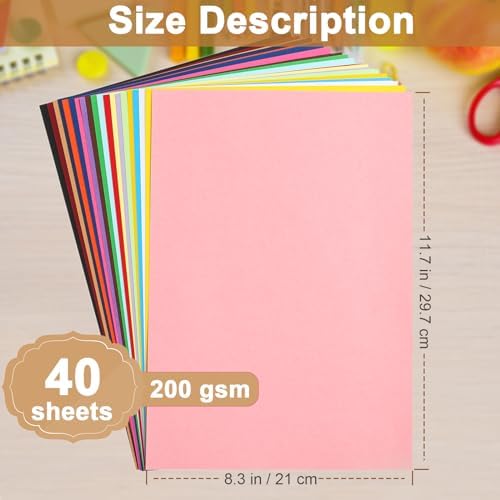 Silunkia 40 Sheets Colored Cardstock 8.3 x 11.7 Craft Paper 75lb