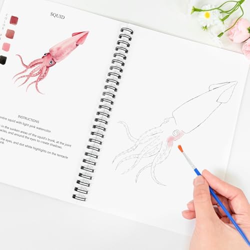 Watercolor Workbooks Ocean Animals, 15 Beautiful Paintings for Water Color Book Adult, Watercolor Coloring Book for Beginners, Watercolor Workbook for Adults Teens (Without Palette, Ocean Animals)