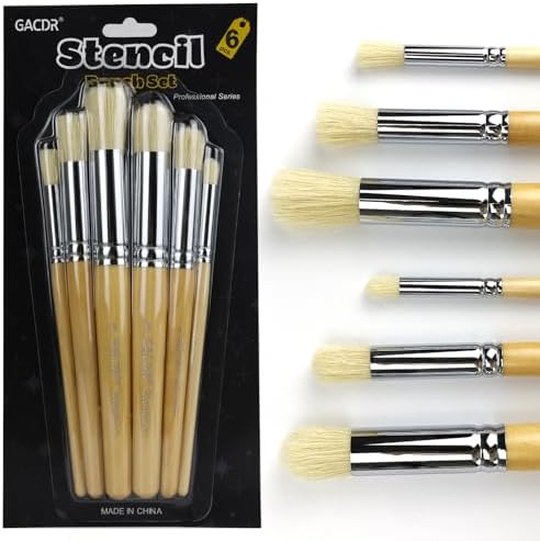 Stencil Brush Set, 6Pcs Natural Hog Bristle Stencil Brushes for Painting