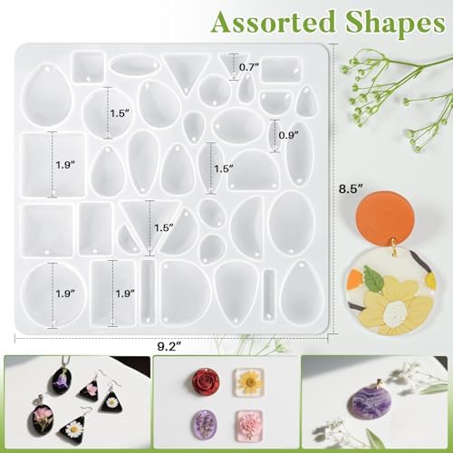 MAQIHAN Resin Jewelry Molds - Silicone Molds for Resin DIY Jewelry Making | Reusable Casting Tray with Hole, Assorted Shapes for DIY Pendant, Earring, Necklace, Bookmark, Keychain Crafts Project Set