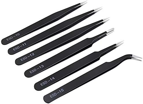 6PCS Precision Tweezers Set, Upgraded Anti-Static Stainless Steel Tweezers | For Electronics, Laboratory Work, Jewelry-Making, Craft, Soldering, etc, by kaverme