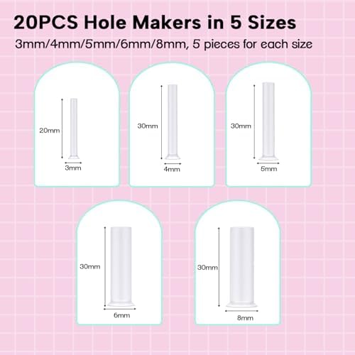 30 Pack Hole Maker for Resin, 5 Sizes 3/4/5/6/8mm Drill-Free Tools
