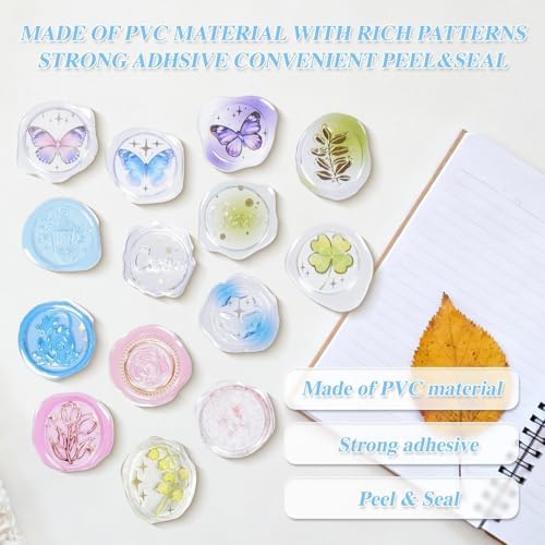Pre-Made PVC Envelope Seal Stickers, Waterproof Self-Adhesive Stickers for Wedding Invitations, Birthday Gift Wrapping, Scrapbook & Journal Decoration (60PCS Flora Vintage)