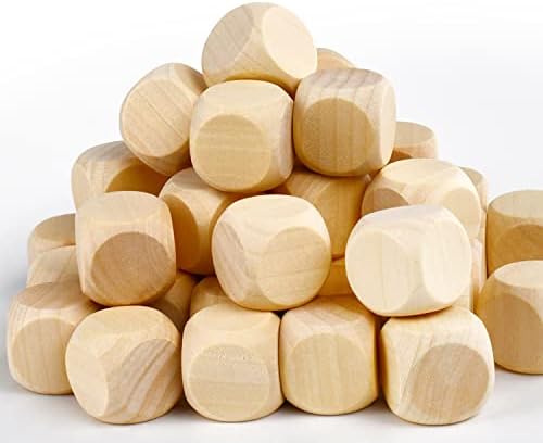 Blank Wooden Dice 1 inch 30PCS Unfinished Square Blocks 25mm Small Wood Cubes with Rounded Corners for DIY Craft Projects