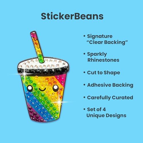 StickerBeans® Rhinestone Stickers - Rainbow Foodie Sticker Pack, 2” x 2” Each, Unique Sparkly Cut-to-Shape for Collecting, Trading, Decorating Laptops, Phone Cases, Scrapbooks