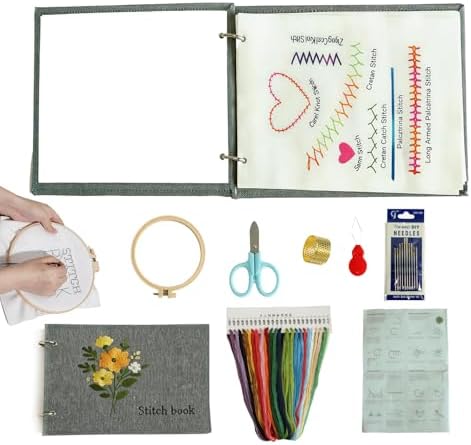 RONOSEN 2026 Upgraded DIY Embroidery Stitch Book Kit with Sewing Cloth & Complete Tools, Portable All-in-One Hand Embroidery Kit for Adults & DIY Craft Lovers