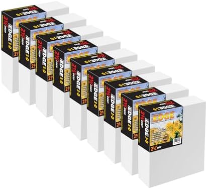 Creative Mark The Edge Deluxe Cotton 2-1/2 in. Deep Stretched Canvas for Painting, 5x5 9-Pack, 14oz. Primed Weight, Universal Archival Priming, Medium Tooth, Frameless Artwork Canvas for Painters