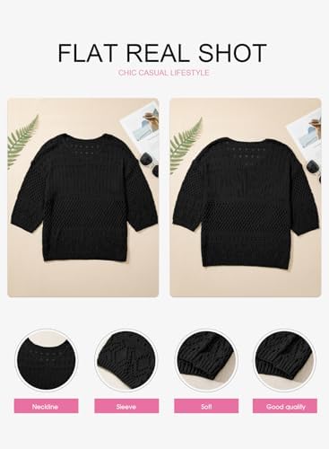 EVALESS Crochet Tops for Women Hollow Out Knit Sweaters