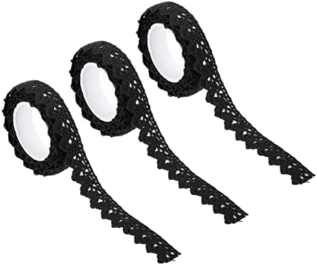 PATIKIL 0.6" Wide 2 Yards Self-Adhesive Lace Tape Lace Ribbon, 3 Pack Cotton Washi Trim Stickers Masking Decorative for Craft Scrapbook DIY Card Making, Black