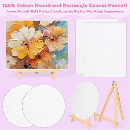 Date Night Painting Kit, 62 Pcs Detail Paint Brushes Canvas Panels with Wood Easel 12 Colors Acrylic Paint, Circular Canvas Art Aprons Sip and Paint Supplies for Adults and Beginner