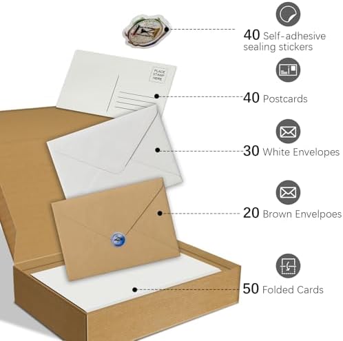 50 Pack Foldable Watercolor Cards with Envelopes 5"X7"