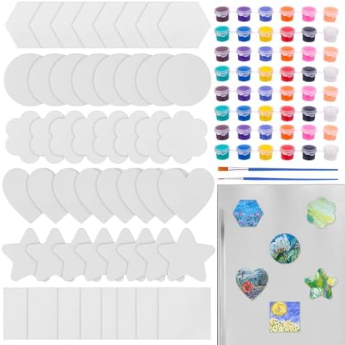 BCVWEG 104 Pcs 3 Inch Mini Magnetic Canvas Panel Boards Kit Magnetic Painting Canvas with Paint Colors Brushes Mini Tile Art Fun Painting Kit for Fridge Locker DIY Art Craft Paints Canvases