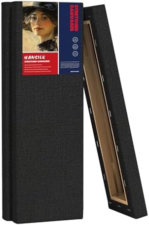 Stretched Canvases for Painting, 4x12 Inch Painting Supplies for Artists, Black Blank Canvas Pack, 3-Pack for Acrylic, Oil and Gouache Paints