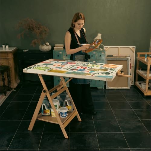 MEEDEN Large Studio Artist Easel: Heavy Duty H-Frame Easel for Painting | Wooden Artists Easel - Convertible Easel - Collapsible Floor Art Easel Stand for Adult, Craft, Office & Studio Walnut