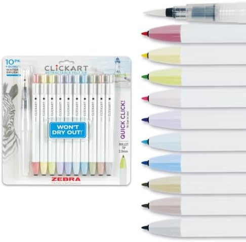 Zebra Pen CLiCKART Retractable Felt Tip Pen, Assorted Ink, 0.6mm, 10-Pack