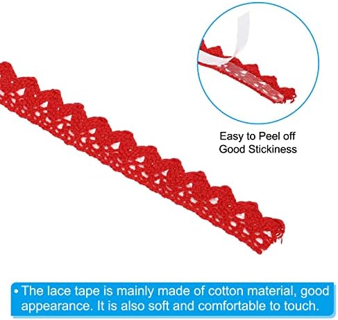 PATIKIL 0.6" Wide 2 Yards Self-Adhesive Lace Tape Lace Ribbon, 3 Pack Cotton Washi Trim Stickers Masking Decorative for Craft Scrapbook DIY Card Making, Red