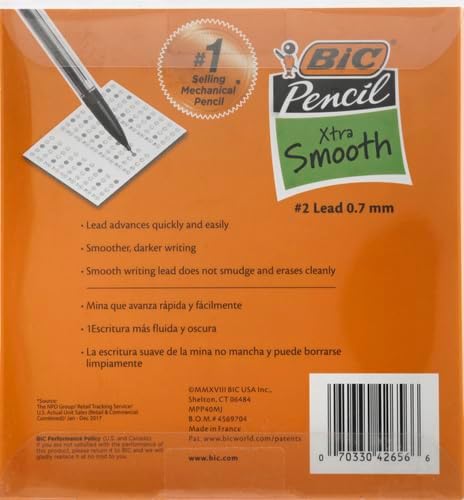 BIC Xtra Smooth Mechanical Pencil with 0.7 mm Medium Point, Refillable and Retractable, 40-Count (Pack of 8)