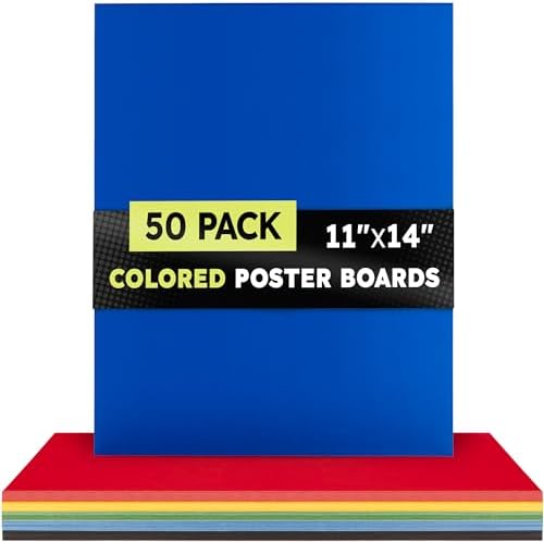 Hygloss Medium Colored Poster Board 11x14-50 Assorted Standard Color Bulk Pack - Red, Yellow, Green, Blue, Black - 10 Pt. Thickness Poster Board Paper, Posterboard Multipack 11" x 14"