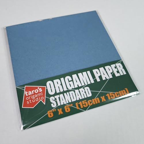 [Taro's Origami Studio] Standard 6 Inch One Sided Single Color (Blue Grey) 50 Sheets (All Same Color) Square Easy Fold Premium Japanese Paper for Beginner (Made in Japan)