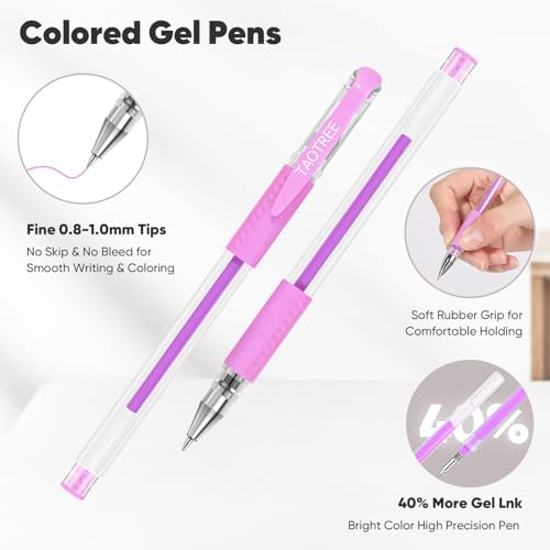 Taotree Gel Pens for Coloring Books, 36 Colors Glitter Pens, 40% More Ink