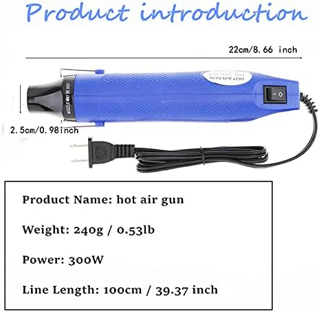 Mini Heat Gun for Epoxy Resin 300W Portable Handheld Heat Gun for Crafts Embossing, Shrink Wrapping, Drying Paint, Clay, Rubber Stamp Heat Tools, Dryer Craft Heat Tool for Cup Turner (Blue)
