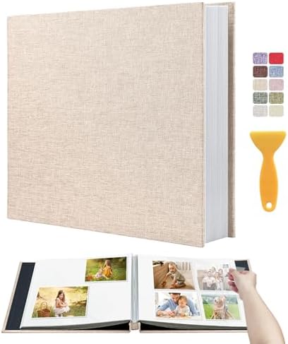 Photo Album Self Adhesive Scrapbook, 13"x12.6" 60 Pages/ 30 Sheets Large Photo Book for 4x6, 8x10 Pictures, DIY Album for Baby Wedding Family Travel Birthday