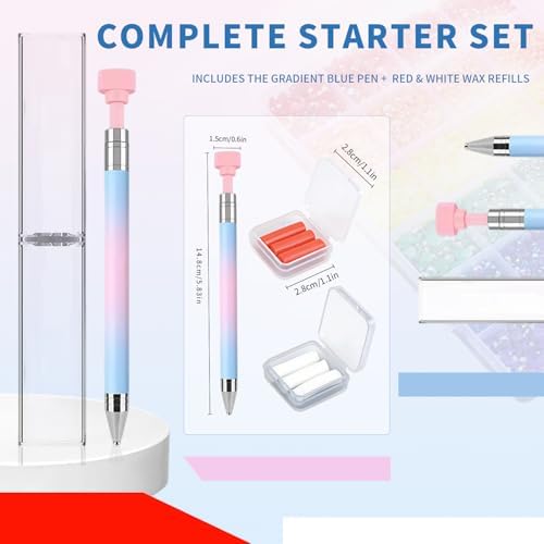 Diamond Painting Tools Self-Stick Drill Pens, Automatic Refillable Wax Pen Specialty Design with 6 Wax Replacement Diamonds Accessories for 5D DIY Painting Crafts Cross-Stitch