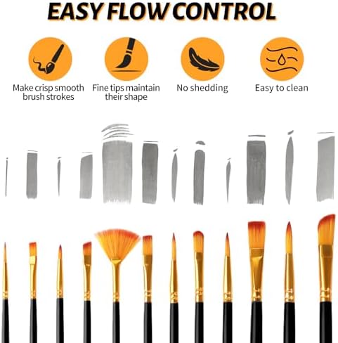 Premium Paint Brushes Set 12 Pcs with Sponges, Anti-Shedding Artist Paintbrush for Acrylic Oil Watercolor, Precision Miniature Detailing Face Paint and Rock Painting for Kids Adults — LuxDuo (Black)