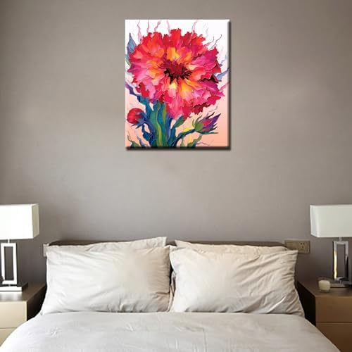 Paint by Number for Adults, Red Flowers Acrylic Paints by Numbers for Adults Beginner Color Modern style Painting by Numbers on Canvas with Brushes Watercolor Paint by Numbers for Kids （without frame）