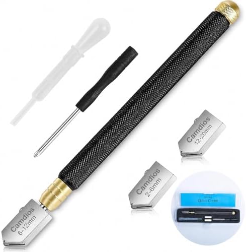 Glass Cutter 2mm-20mm, Upgrade Glass Cutter Tool, Pencil Style Oil Feed Carbide Tip for Glass Cutting/Tiles/Mirror/Mosaic. | 3 Cutting Ranges, Carbide Wheels, Automatic Oil Feed, Pencil Grip, Storage Case, Glass Cutter for Mirrors & Stained Glass