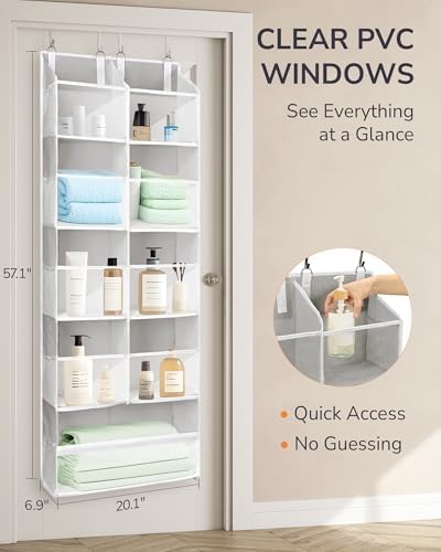 ULG Over the Door Organizer, 5-Tier Extra Large Hanging Storage with 10 Mesh Pockets, 100 lbs Capacity, Heavy Duty Door Organizer for Closet, Bedroom, Nursery Light Grey